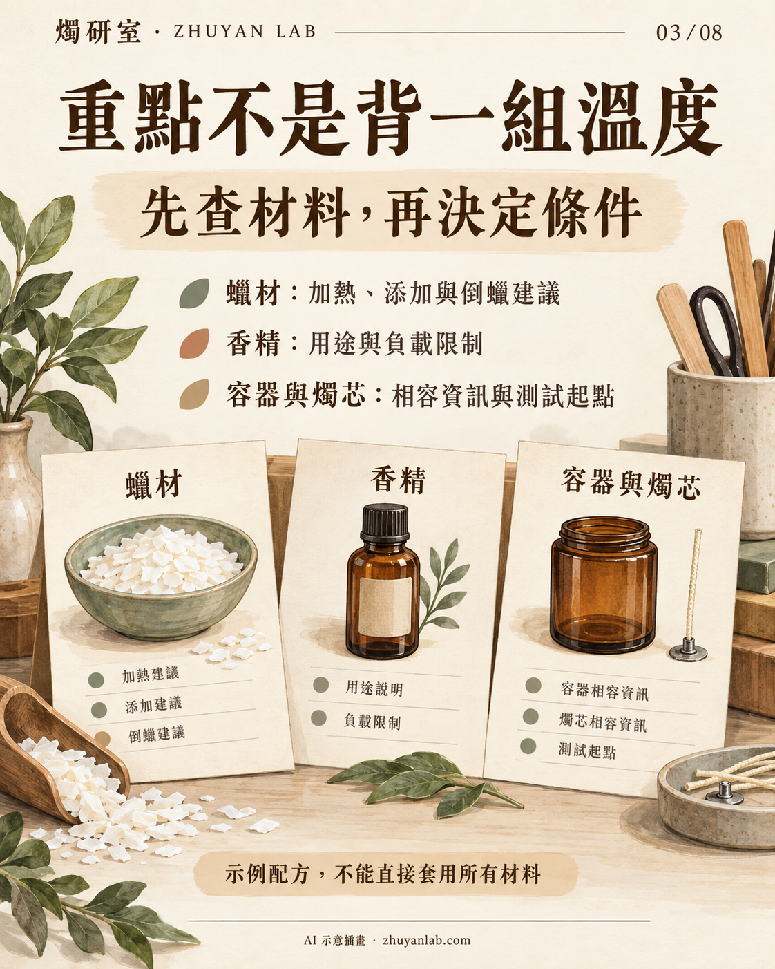 AI 示意插畫：查核材料條件，八頁圖解第 3 頁